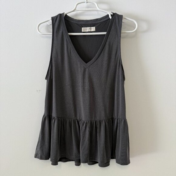 Lucky Brand Charcoal Gray Tiered Ruffle Peplum V-Neck Tank Top - Picture 1 of 4